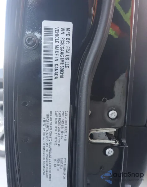 2021 Chrysler 300 Touring из США, поврежденный, VIN 2C3CCAAG1MH609318